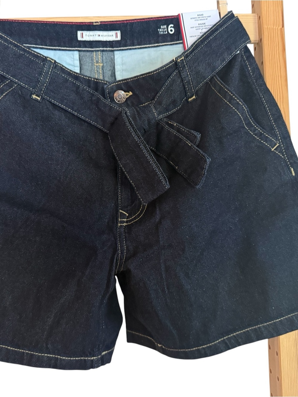 Tommy Hilfiger Dark Blue Denim Shorts with Self-Tie Waist